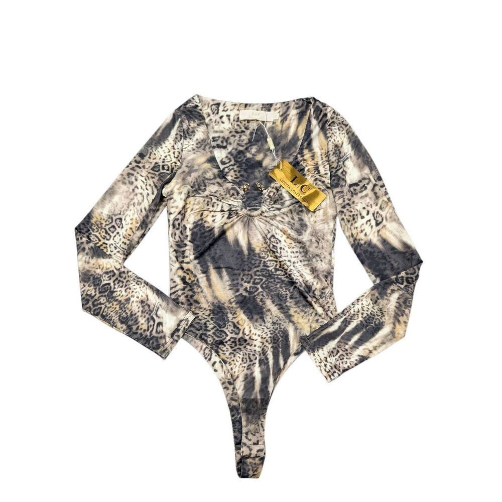 Lizette Collection Long Sleeve Animal Print Bodysuit Size Medium